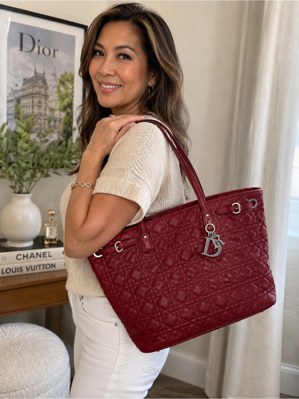 Christian Dior Large Panarea Tote Red Cannage Quilted Leather - Picture 2 of 16